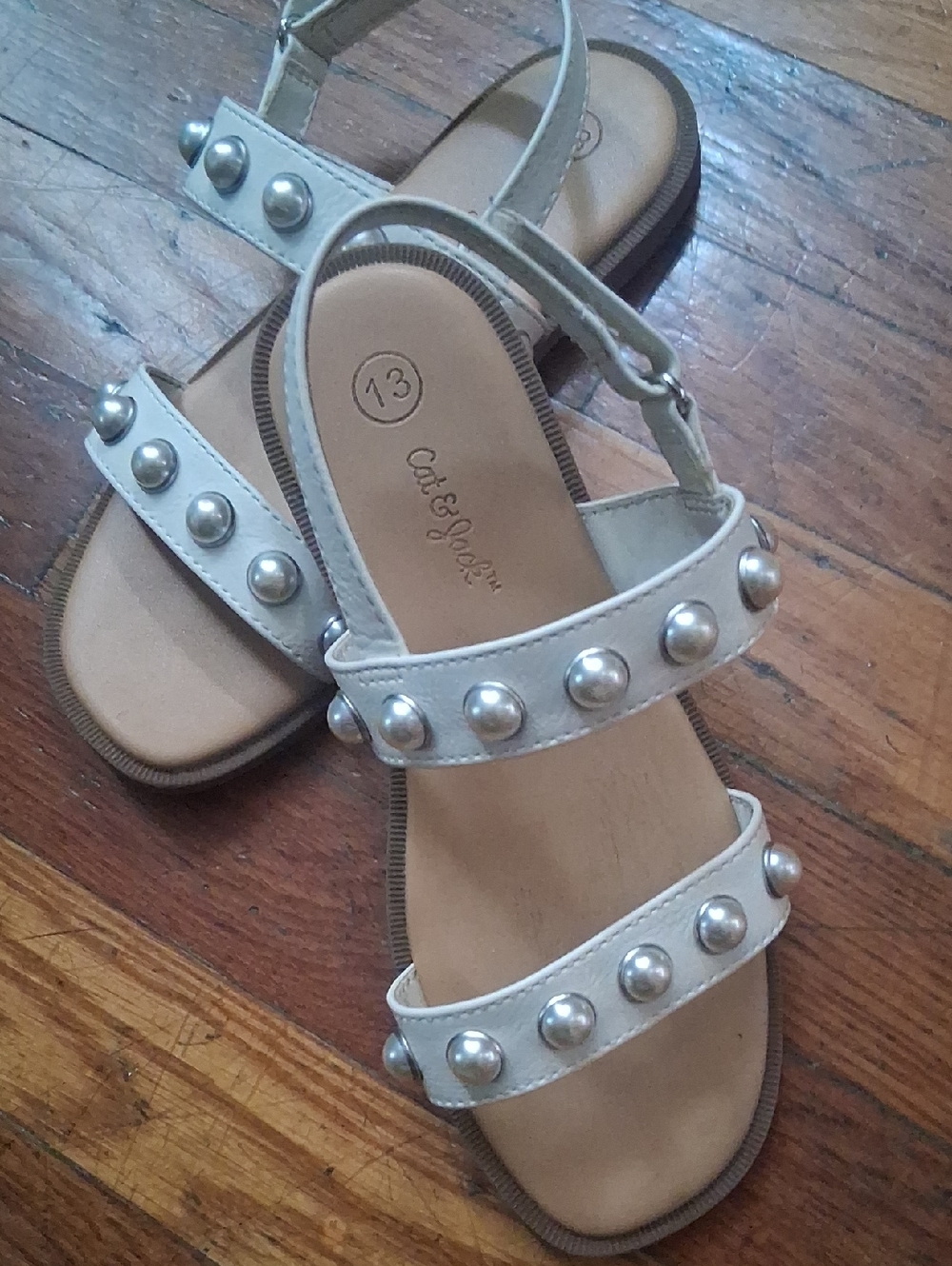 Cat & Jack Girls White Sandals with Silver Studs